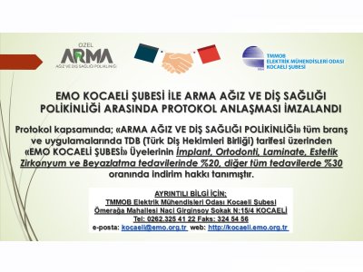 EMO KOCAELİ ŞUBESİ İLE ARMA AĞIZ VE DİŞ SAĞLIĞI POLİKİNLİĞİ ARASINDA PROTOKOL ANLAŞMASI İMZALANDI