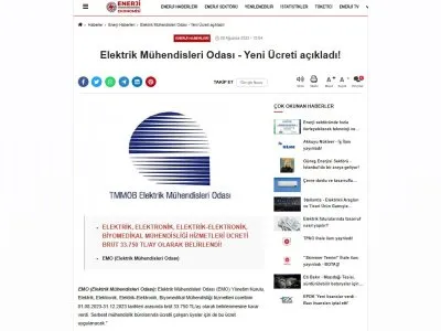 ELEKTRİK MÜHENDİSLERİ ODASI- YENİ ÜCRETİ AÇIKLADI! (ENERJİEKONOMİSİ.COM)