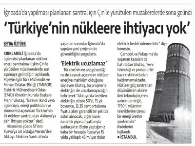 `TÜRKİYE`NİN NÜKLEERE İHTİYACI YOK` (CUMHURİYET)