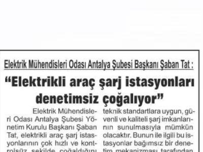 `ELEKTRİKLİ ARAÇ ŞARJ İSTASYONLARI DENETİMSİZ ÇOĞALIYOR`(TOROS GAZETESİ-28.11.2023)