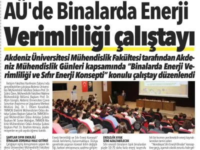 AÜ`DE BİNALARDA ENERJİ VERİMLİLİĞİ ÇALIŞTAYI (ANTALYA YÜZYÜZE-31.10.2023)