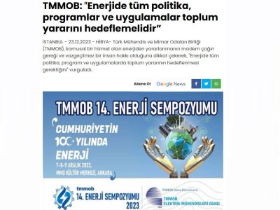 TMMOB: ″ENERJİDE TÜM POLİTİKA, PROGRAMLAR VE UYGULAMALAR TOPLUM YARARINI HEDEFLEMELİDİR (URFADABUGÜN.COM)
