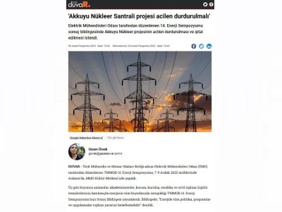 `AKKUYU NÜKLEER SANTRALİ PROJESİ ACİLEN DURDURULMALI` (GAZETEDUVAR.COM.TR)