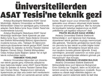 ÜNİVERSİTELİLERDEN ASAT TESİSİ`NE TEKNİK GEZİ (BATI ANTALYA-1.01.2024)
