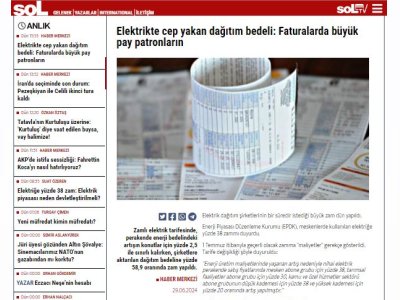 ELEKTRİKTE CEP YAKAN DAĞITIM BEDELİ: FATURALARDA BÜYÜK PAY PATRONLARIN (HABER.SOL.ORG.TR)