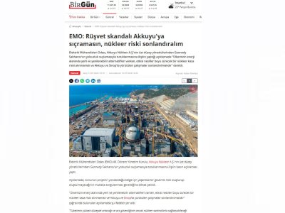EMO: RÜŞVET SKANDALI AKKUYU`YA SIÇRAMASIN, NÜKLEER RİSKİ SONLANDIRALIM (BİRGUN.NET)