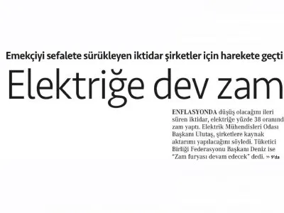 ELEKTRİĞE DEV ZAM (CUMHURİYET)