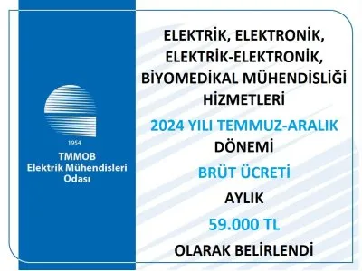 2024 YILININ İKİNCİ YARISI İÇİN ELEKTRİK, ELEKTRONİK, ELEKTRİK-ELEKTRONİK, BİYOMEDİKAL MÜHENDİSLİĞİ HİZMETLERİ BRÜT ÜCRETİ AYLIK 59.000 TL OLARAK BELİRLENDİ
