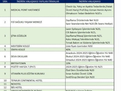 ŞUBEMİZ İLE İNDİRİM PROTOKOLÜ YAPAN FİRMALAR