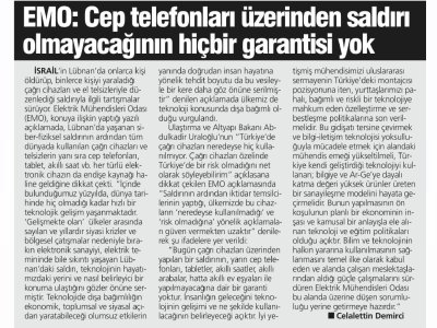 EMO: CEP TELEFONLARI ÜZERİNDEN SALDIRI OLMAYACAĞININ HİÇBİR GARANTİSİ YOK (TÜRKİYEDE YENİ ÇAĞ)