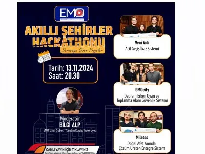<B>EMO TV</B>: AKILLI ŞEHİRLER <B>HACKATHON</B> <BR>
<B>DERECEYE GİREN PROJELER</B>