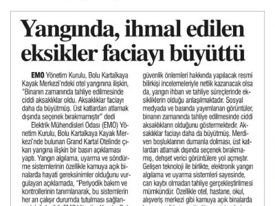 YANGINDA İHMAL EDİLEN EKSİKLER FACİAYI BÜYÜTTÜ (TÜRKİYE`DE YENİ ÇAĞ GAZETESİ, 23.01.2025)