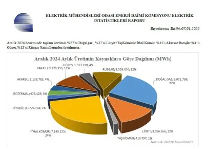 TÜRKİYE ELEKTRİK ENERJİSİ İSTATİSTİKLERİ ARALIK 2024 YAYINLANDI