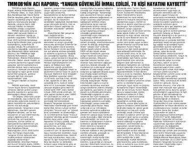 TMMOBNİN ACI RAPORU YANGIN GÜVENLİĞİ İHMAL EDİLDİ 78 KİŞİ HAYATINI KAYBETTİ (GEREDE GAZETESİ, 24.02.2025)
