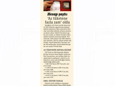 HESAP ŞAŞTI: `AZ TÜKETENE FAZLA ZAM` OLDU (GAZETE PENCERE, 08.03.2025)