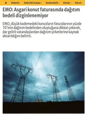 EMO: ASGARİ KONUT FATURASINDA DAĞITIM BEDELİ DİZGİNLENEMİYOR (WWW.ENERJİGUNLUGU.NET, 05.04.2025)