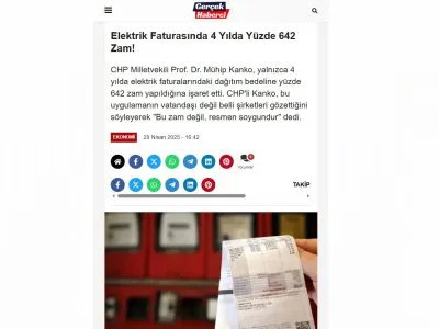 ELEKTRİK FATURASINDA 4 YILDA YÜZDE 642 ZAM! (GERÇEKHABERCİ.COM, 29.04.2025)