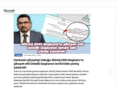 KOCAELİ ÇINAR GAZETESİ : SEDAŞ EMO BAŞKANI`NI ŞİKAYET ETTİ ÜSTELİK BAŞKANIN İSMİNİ BİLE YANLIŞ YAZARAK!
