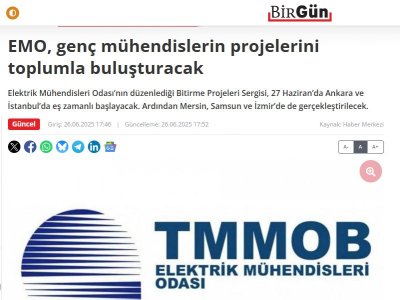 EMO, GENÇ MÜHENDİSLERİN PROJELERİNİ TOPLUMLA BULUŞTURACAK (BİRGÜN.NET, 26.06.2025)