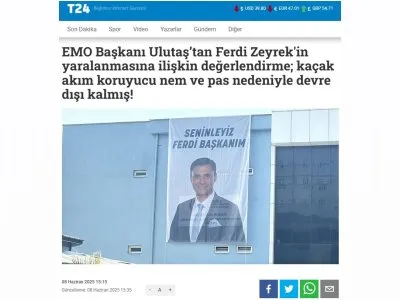 EMO BAŞKANI ULUTAŞTAN FERDİ ZEYREK`İN YARALANMASINA İLİŞKİN DEĞERLENDİRME; KAÇAK AKIM KORUYUCU NEM VE PAS NEDENİYLE DEVRE DIŞI KALMIŞ! (T24.COM.TR, 08.06.2025)
