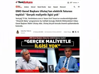 EMO GENEL BAŞKANI ULUTAŞ`TAN ELEKTRİK FATURASI TEPKİSİ! `GERÇEK MALİYETLE İLGİSİ YOK` (YENİANKARA.COM.TR, 01.07.2025)