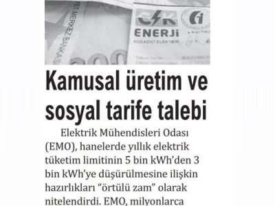 KAMUSAL ÜRETİM VE SOSYAL TARİFE TALEBİ (YENİ YAŞAM GAZETESİ, 09.10.2025)